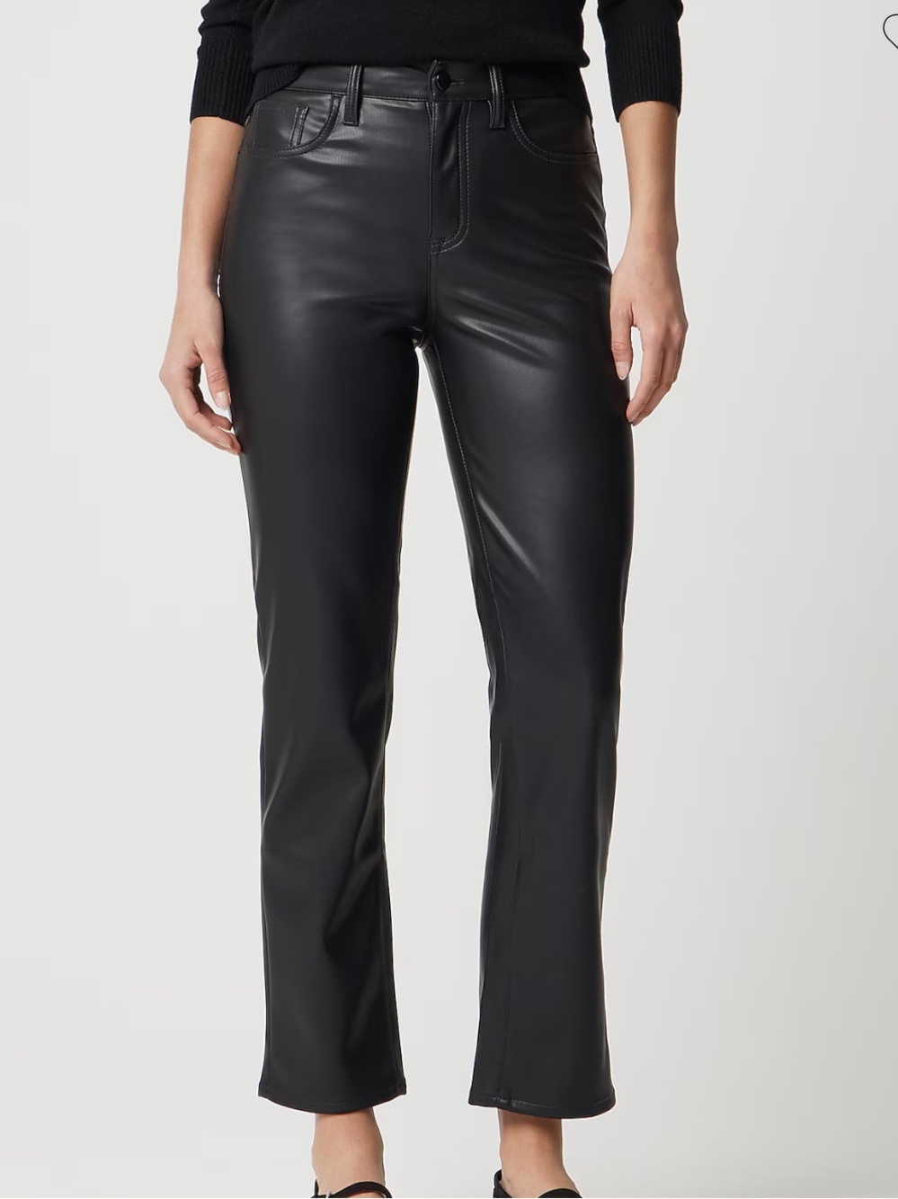 J. Crew Factory Black Faux-Leather Full - length Straight-Leg Jeans Size 29